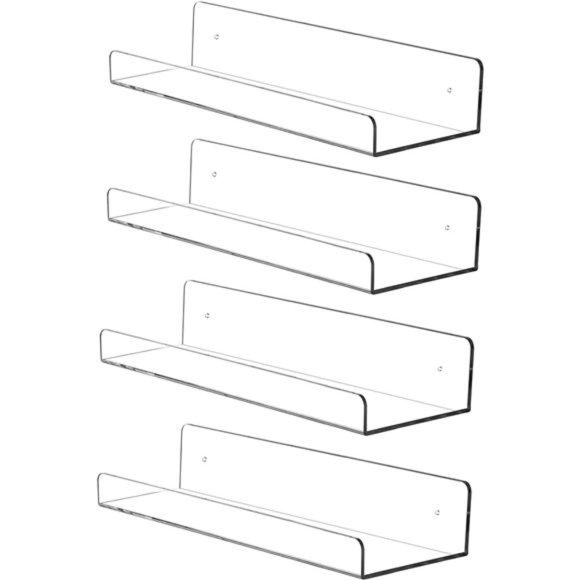 15"Invisible AcrylicFloating Wall Ledge Shelf,Wall Mounted Nursery KidsBookshelf - Picture 1 of 7